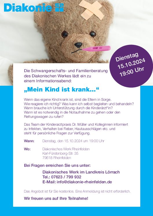 SAVE THE DATE – 15.10.2024 um 19.00 Uhr  Infoabend „Mein Kind ist krank…“ mit dem Team der Kinderarztpraxis Dr. Müller und Kolleginnen